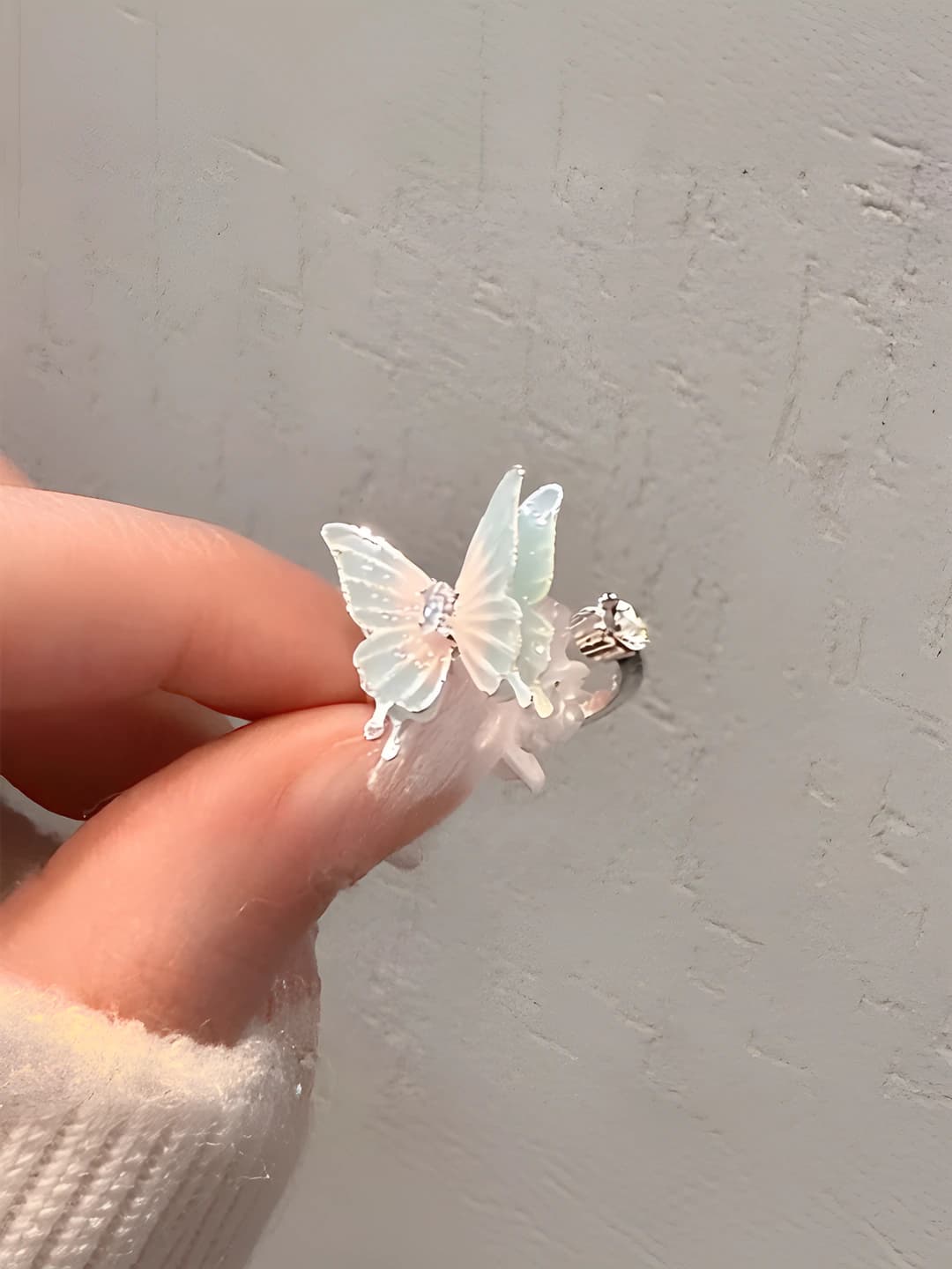 Women's colorful gradient butterfly open ring, adjustable, with zirconia