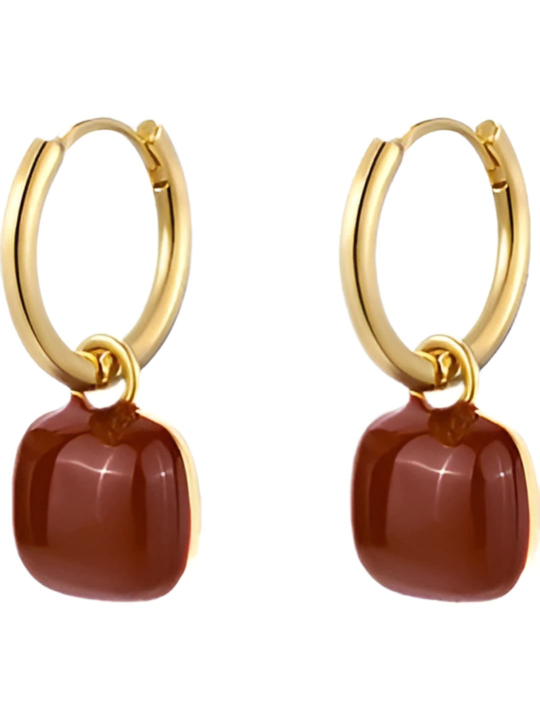 Red hoop earrings, gold