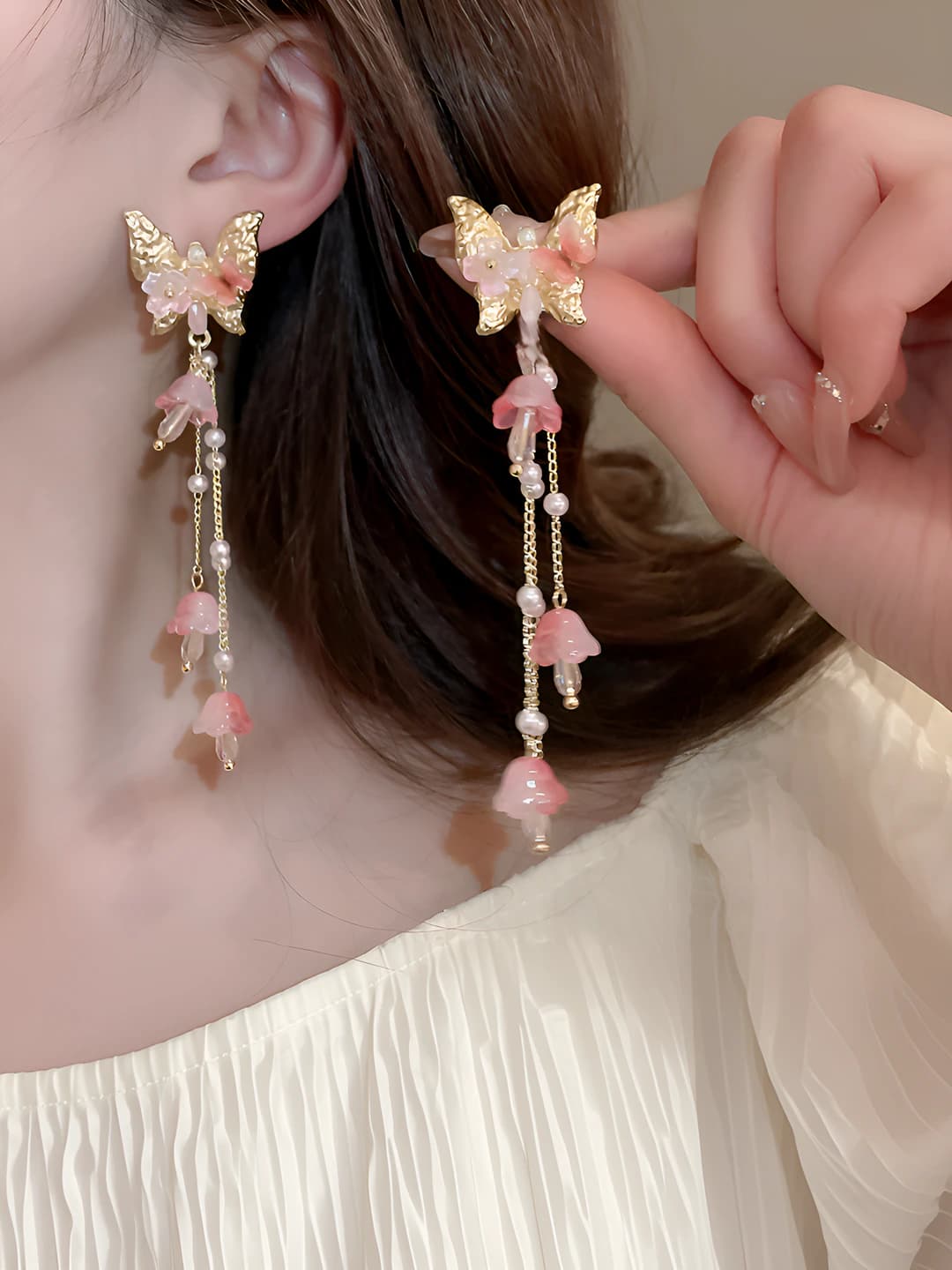 60# Silver - Gold - Pink butterfly tassel