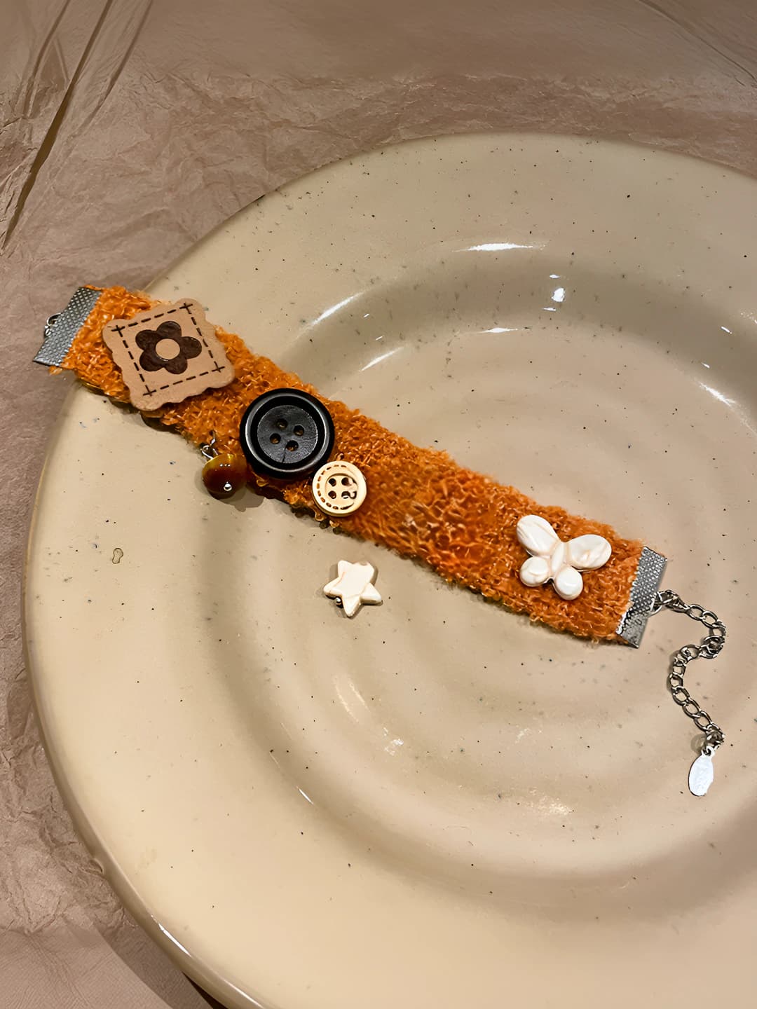 Coffee yarn butterfly bracelet