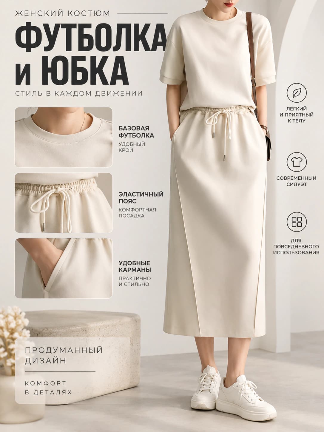 Women's 2026 sports casual set: soft air cotton short sleeve top and skirt