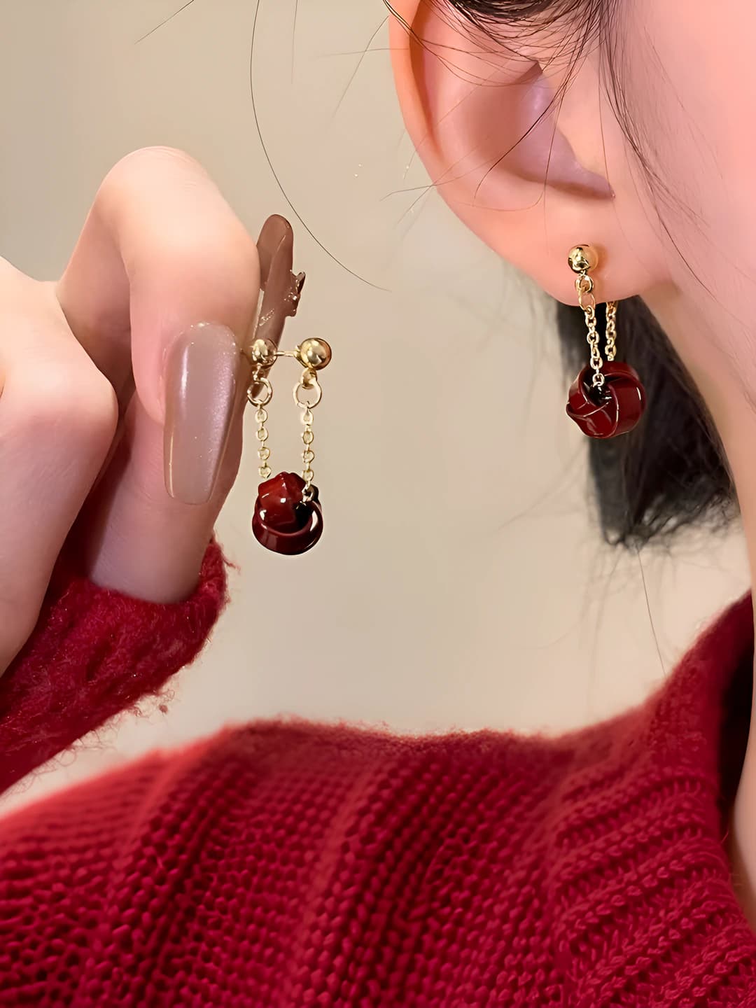 Ankora red concentric knot earrings