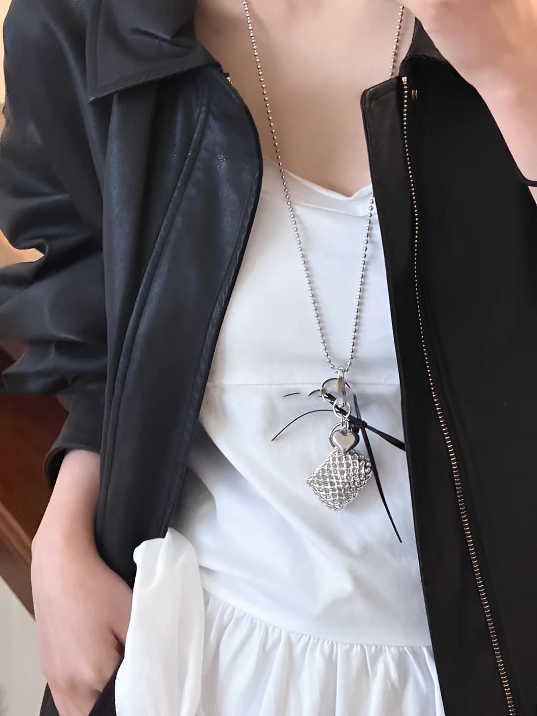 35# necklace - Silver - Black bow