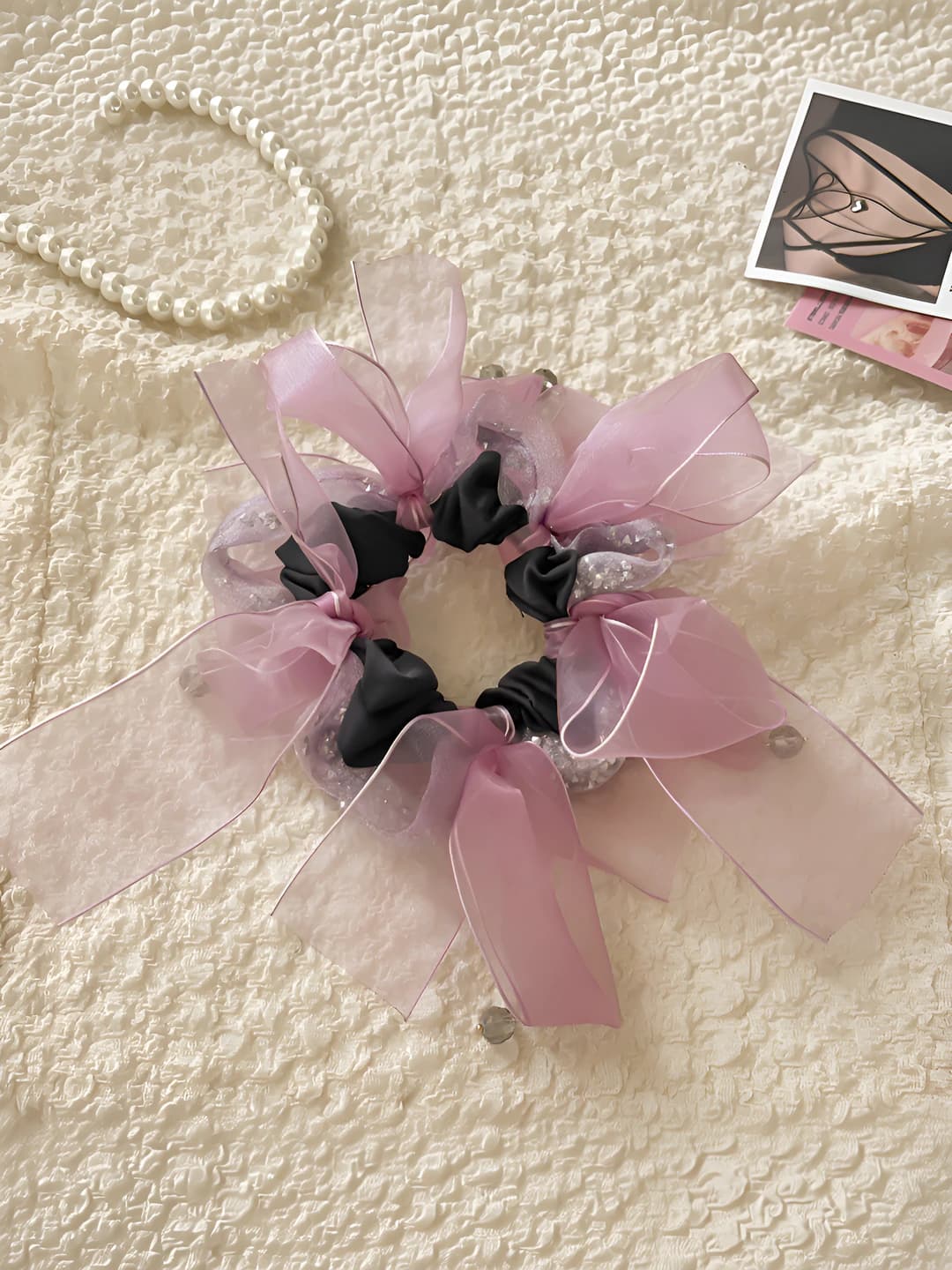 Purple bow & small diamond hair tie