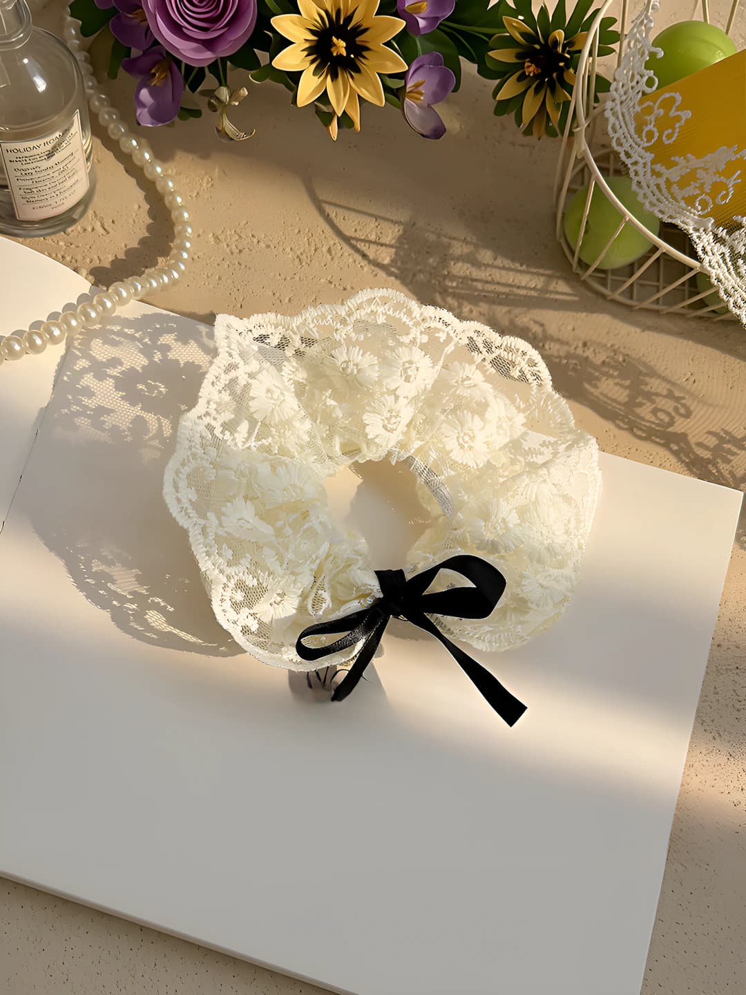 Black lace bow scrunchie
