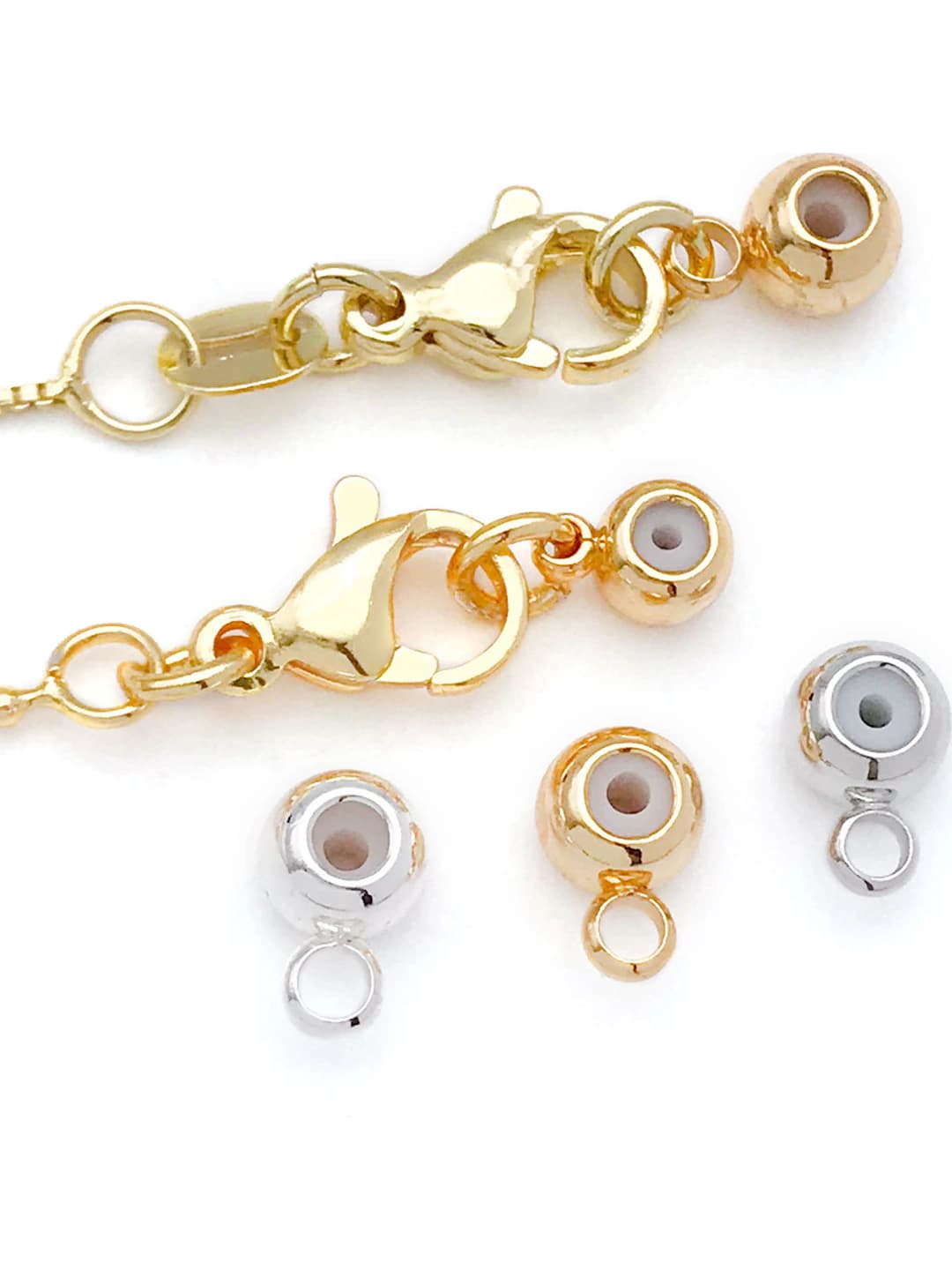 DIY jewelry charm beads and extension chain findings made of gold-plated brass and silicone