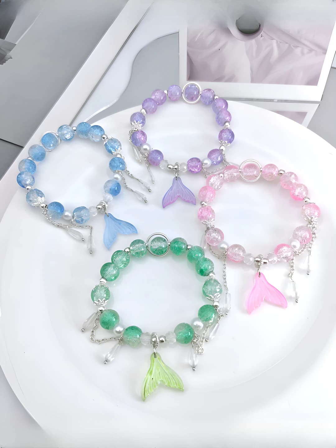 Women's colorful crystal fish tail beaded bracelet, ins style, forest style, simple and sweet