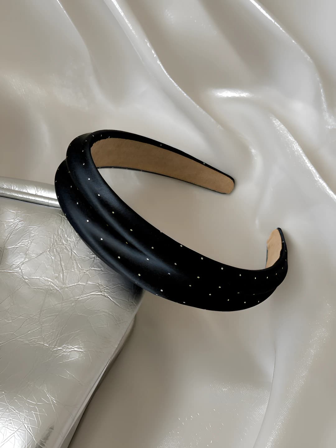 Black polka dot headband