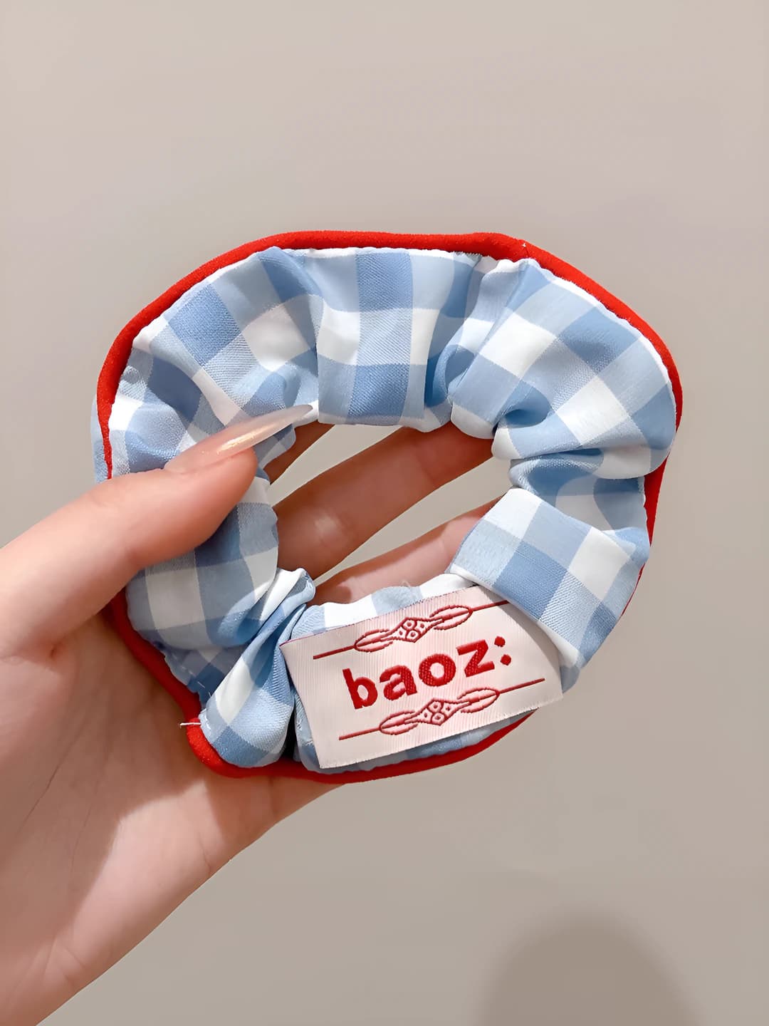 Blue plaid scrunchie ~12 cm