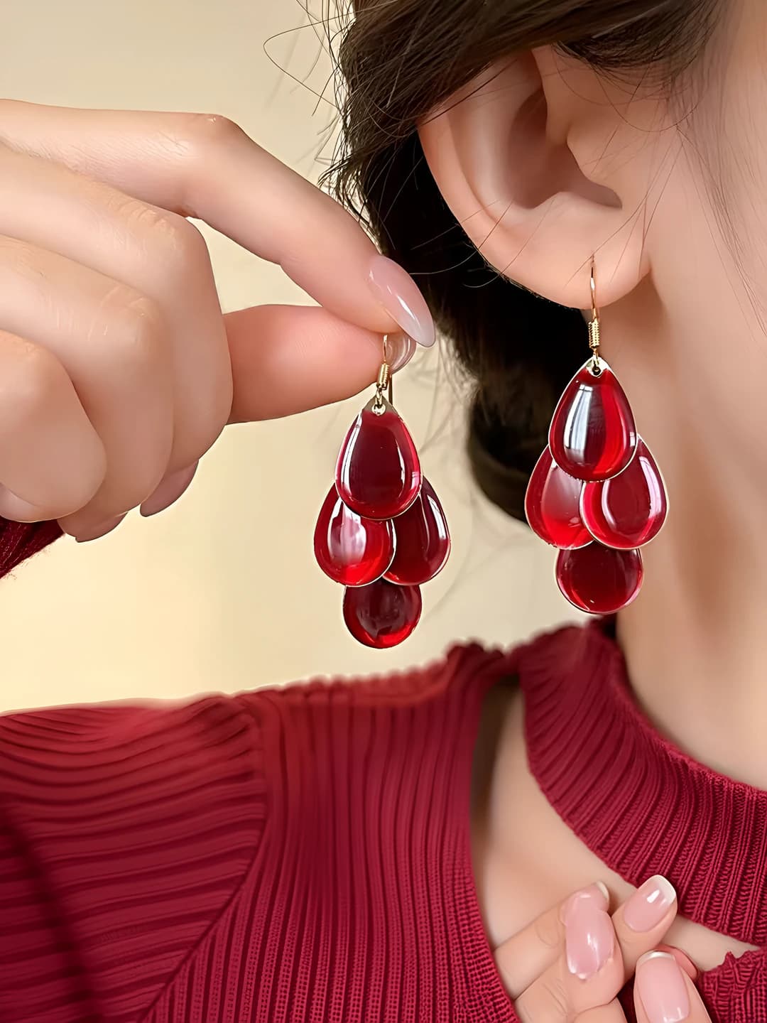 Red resin drop ear hooks