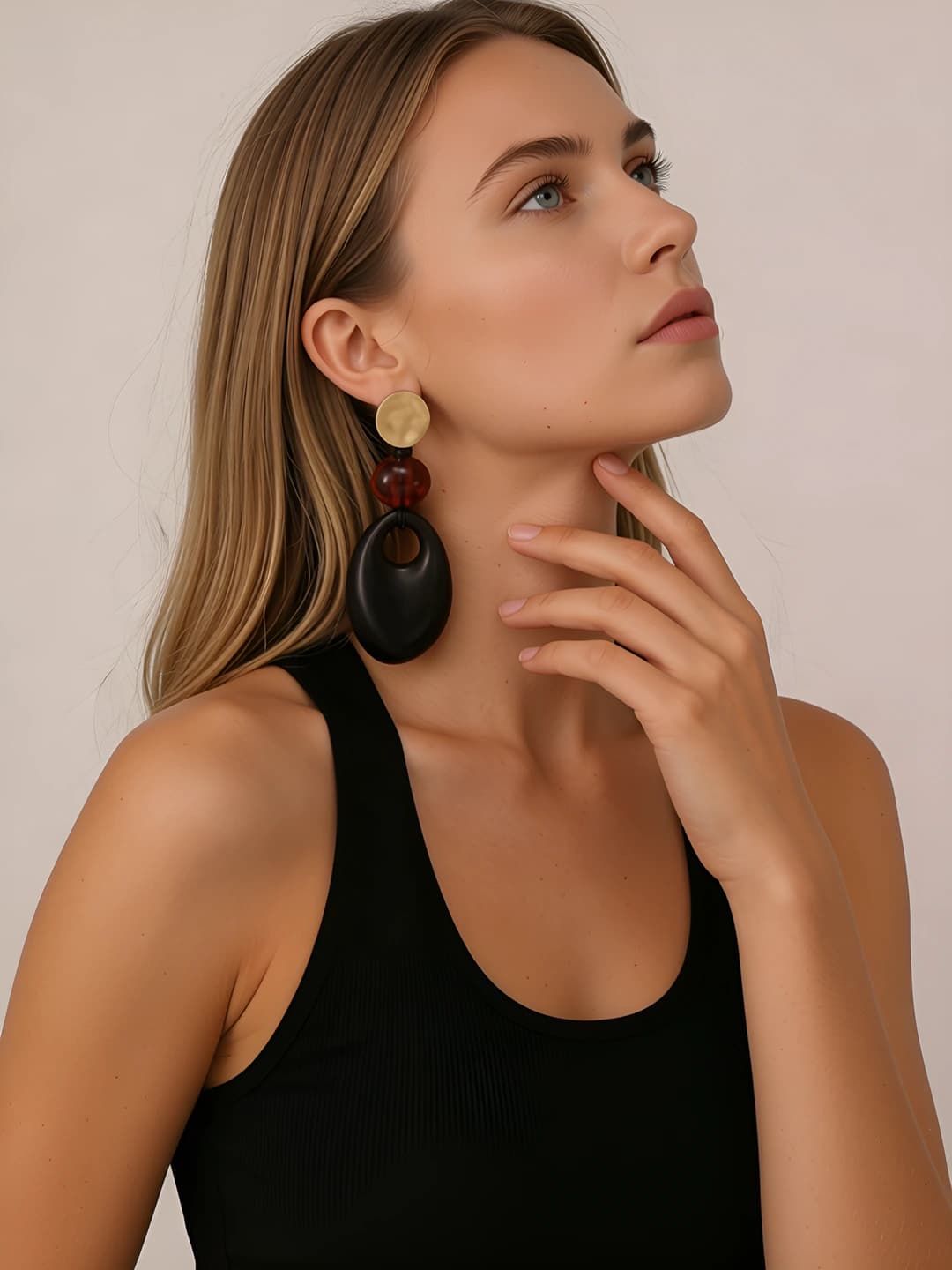Women's retro style acrylic and resin geometric oval earrings
