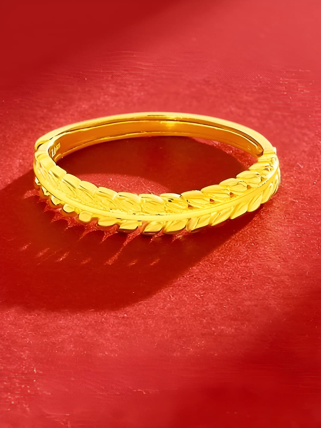 Women's 24K gold-plated wheat ear ring, plain gold ring, wedding gift