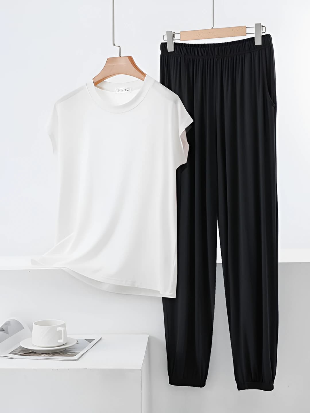 White + black pants