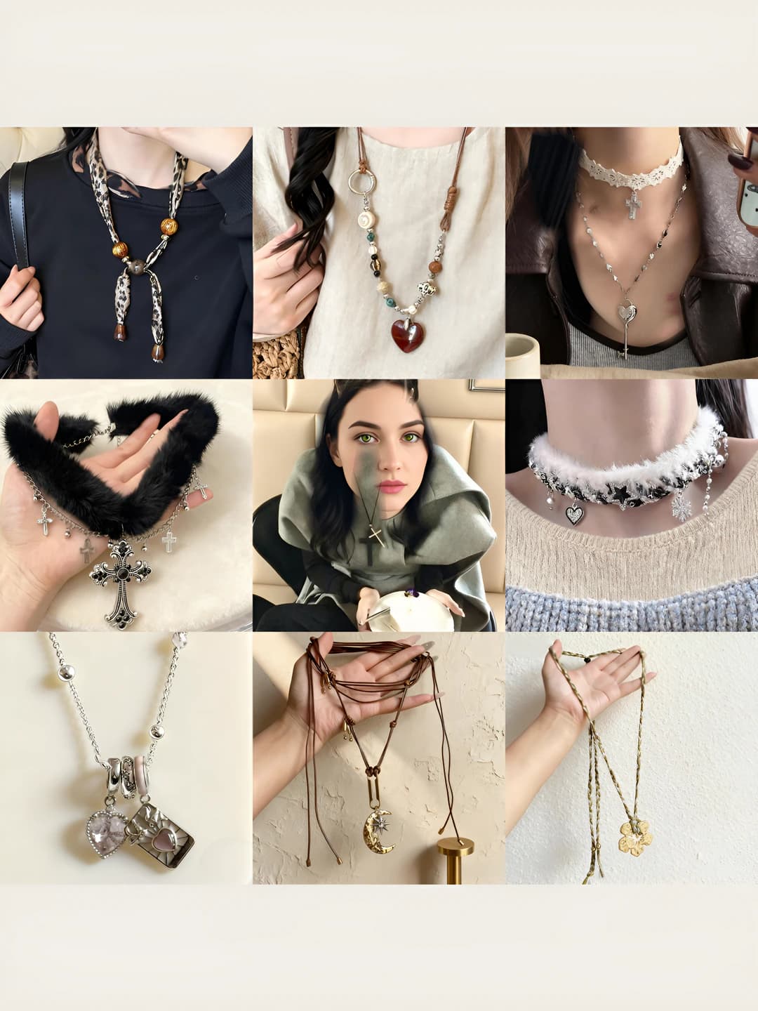 Women's autumn-winter y2k necklace with cross and heart, multi-layer chain with plating