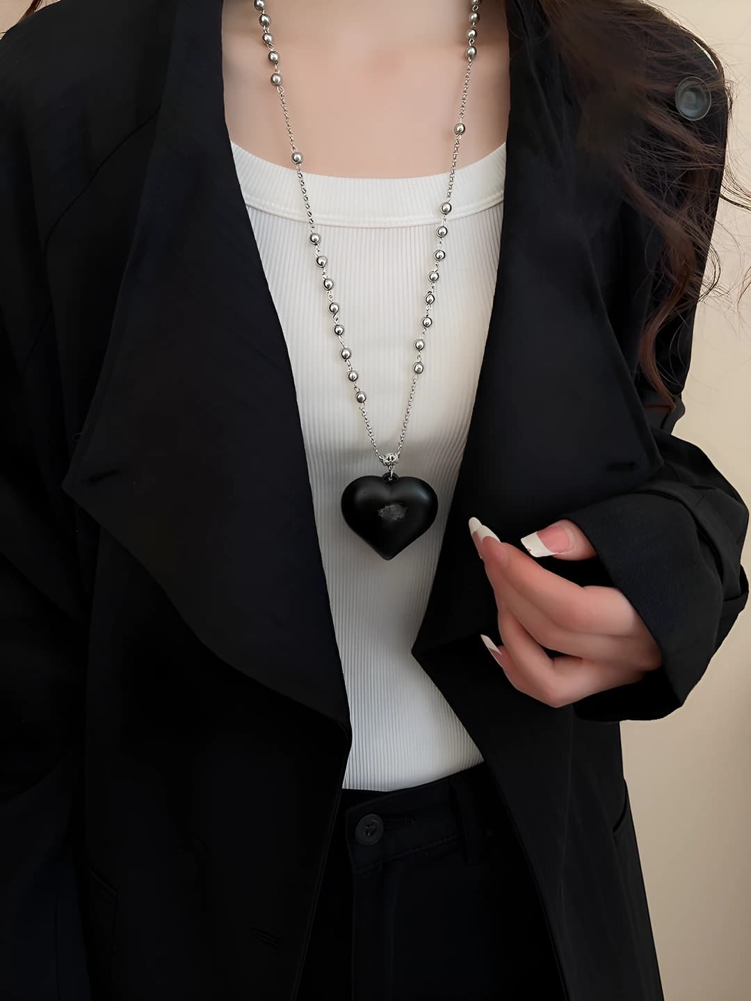 24# necklace - Silver - Blue - Black (Pearl 6mm)