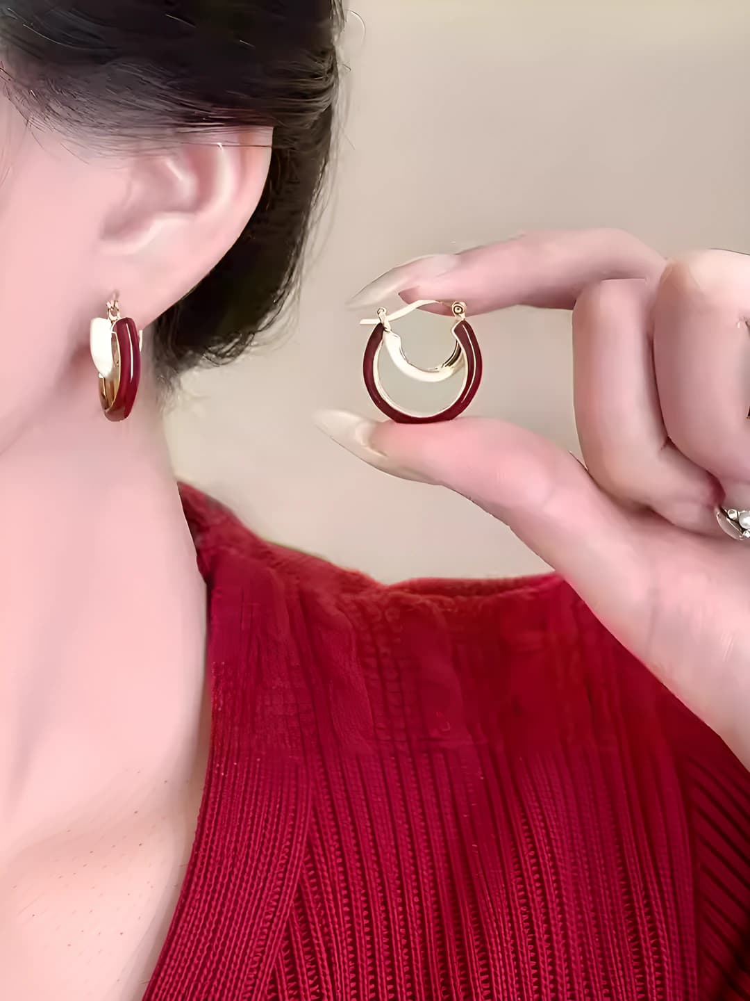 Red double hoop earrings