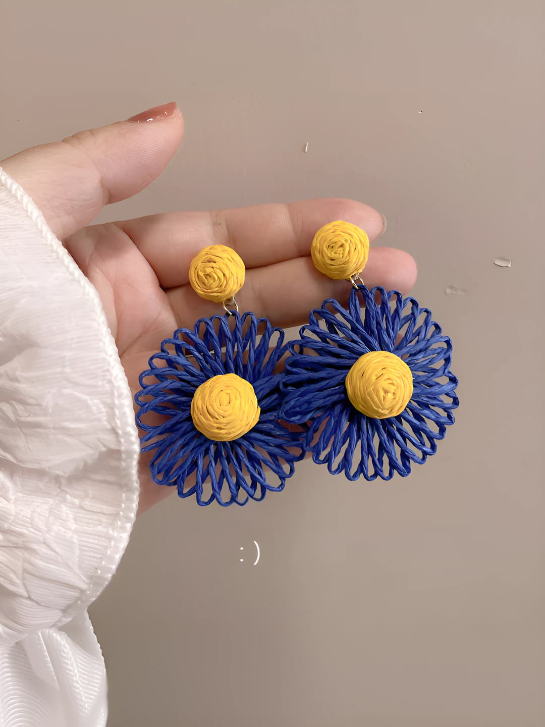 Blue sunflower earrings