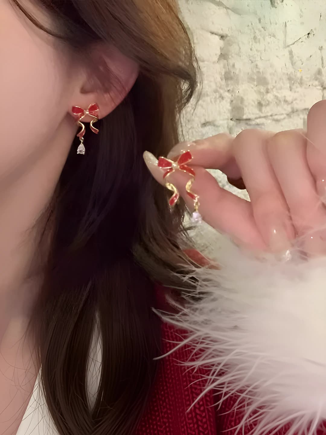 Red bow zircon studs