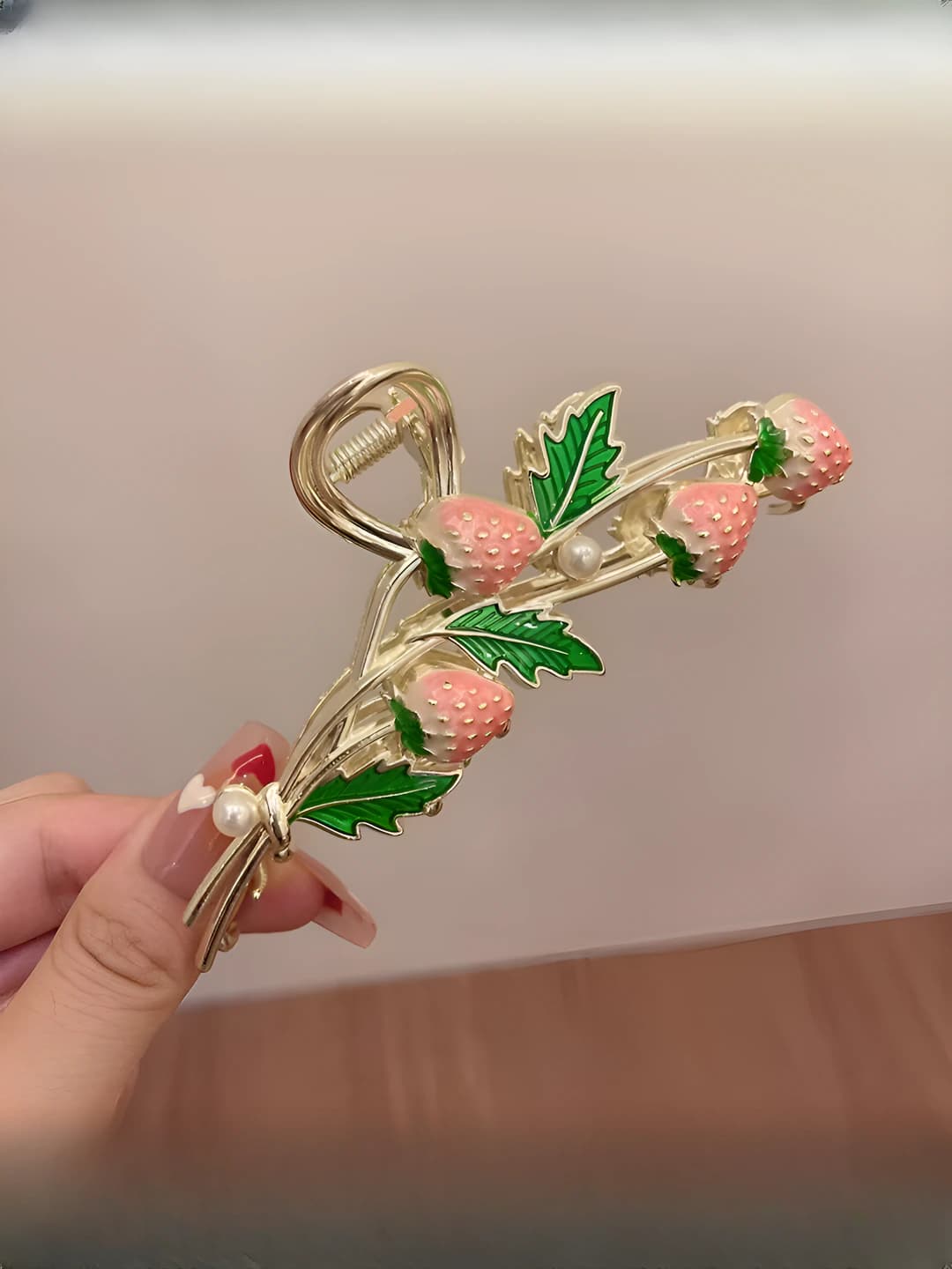 Pink strawberry gold clip