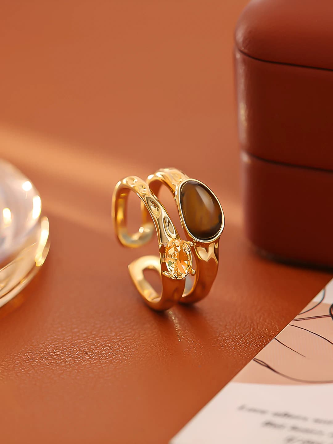 Женское кольцо с геометрическим дизайном из меди с покрытием 18K золотом, регулируемое, осень-зима
