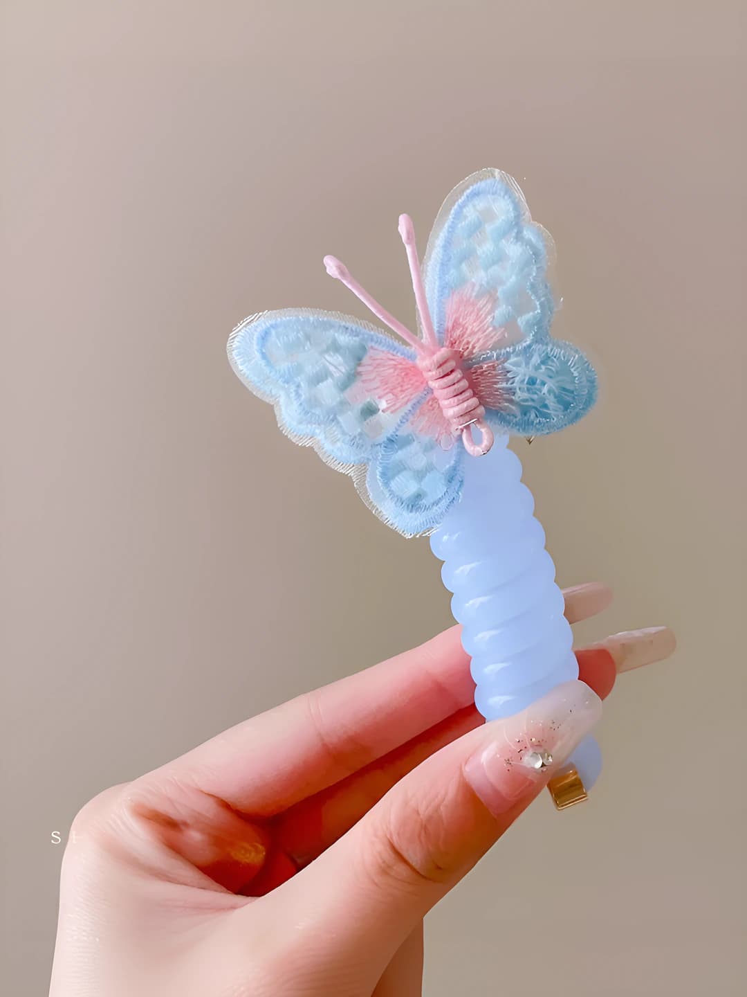 3# Blue butterfly phone cord hair tie, 1 pc