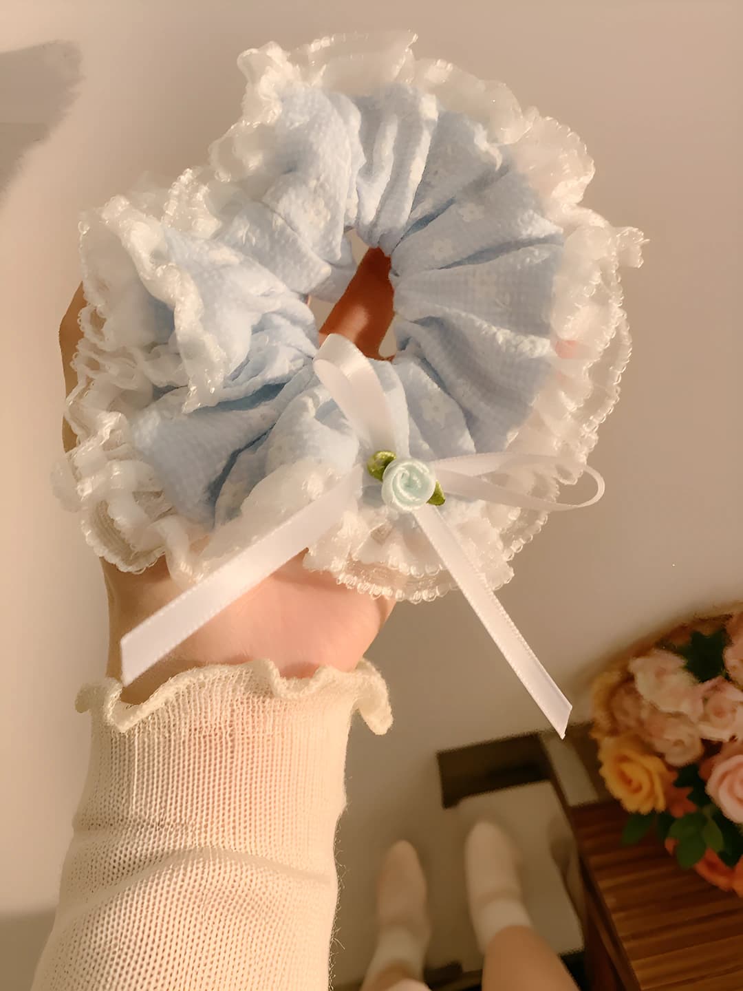 2# Light blue small floral bow 12 cm