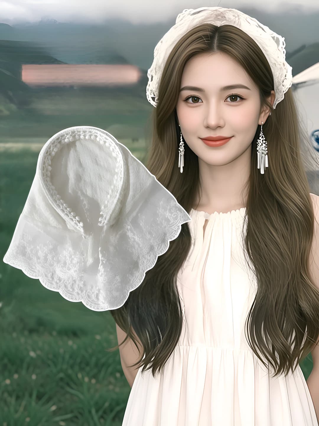 Women's lace headband, triangle shape, spring-summer, country style