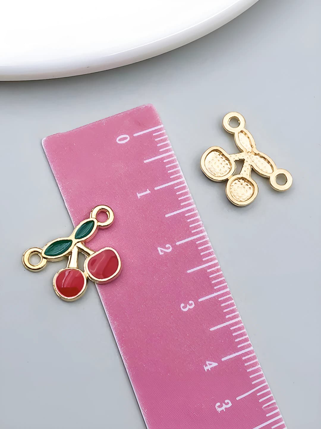 1 шт KC золото красный эмаль двойная подвеска вишня 12x17x2mm-0.75g-23393