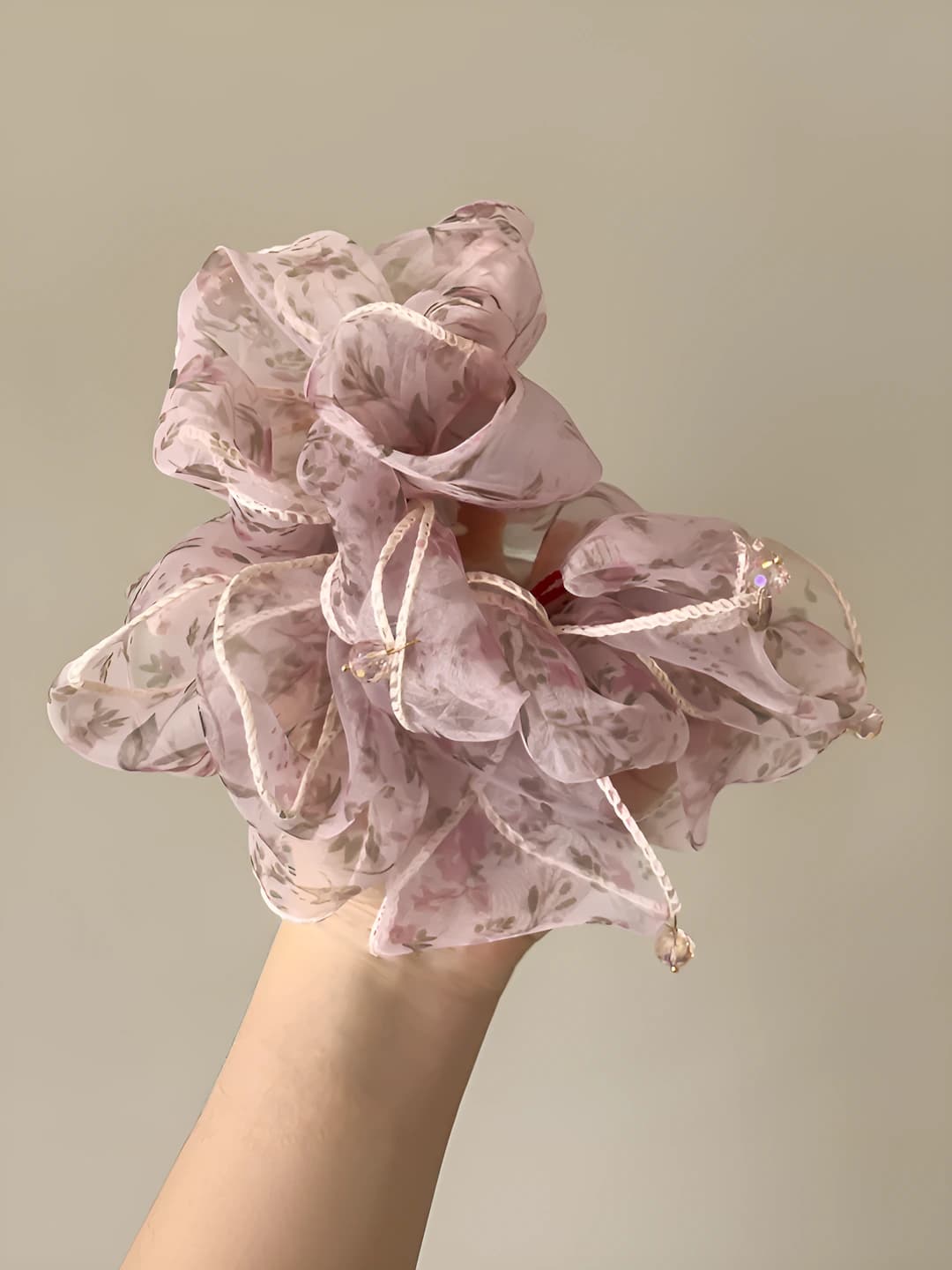 Pink mesh drop diamond scrunchie