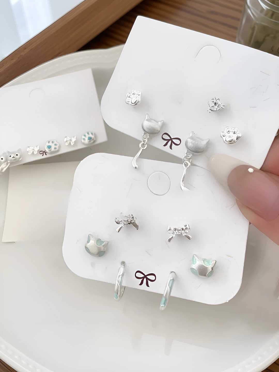 Women's set: 925 silver post, zinc alloy, electroplated, heart, bow, cartoon character and animal shape, summer, individual style earrings