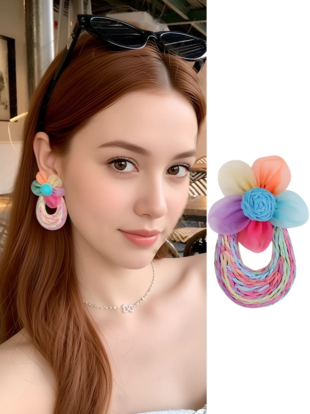 Clip-on: multicolour straw floral