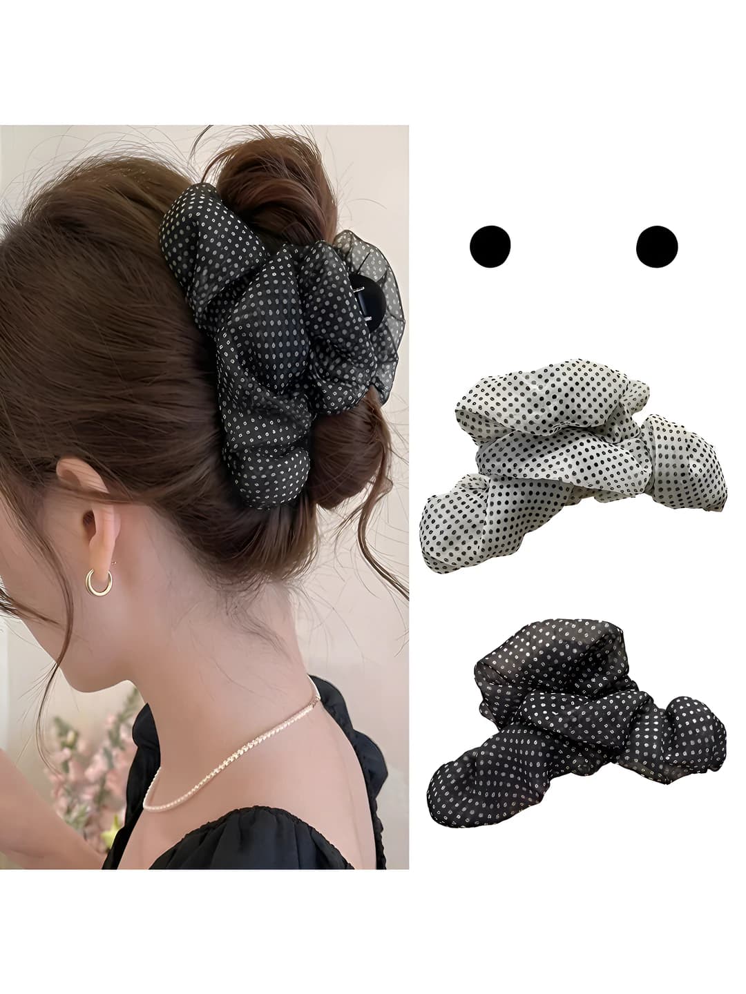 Women's summer large polka dot ruffled claw clip