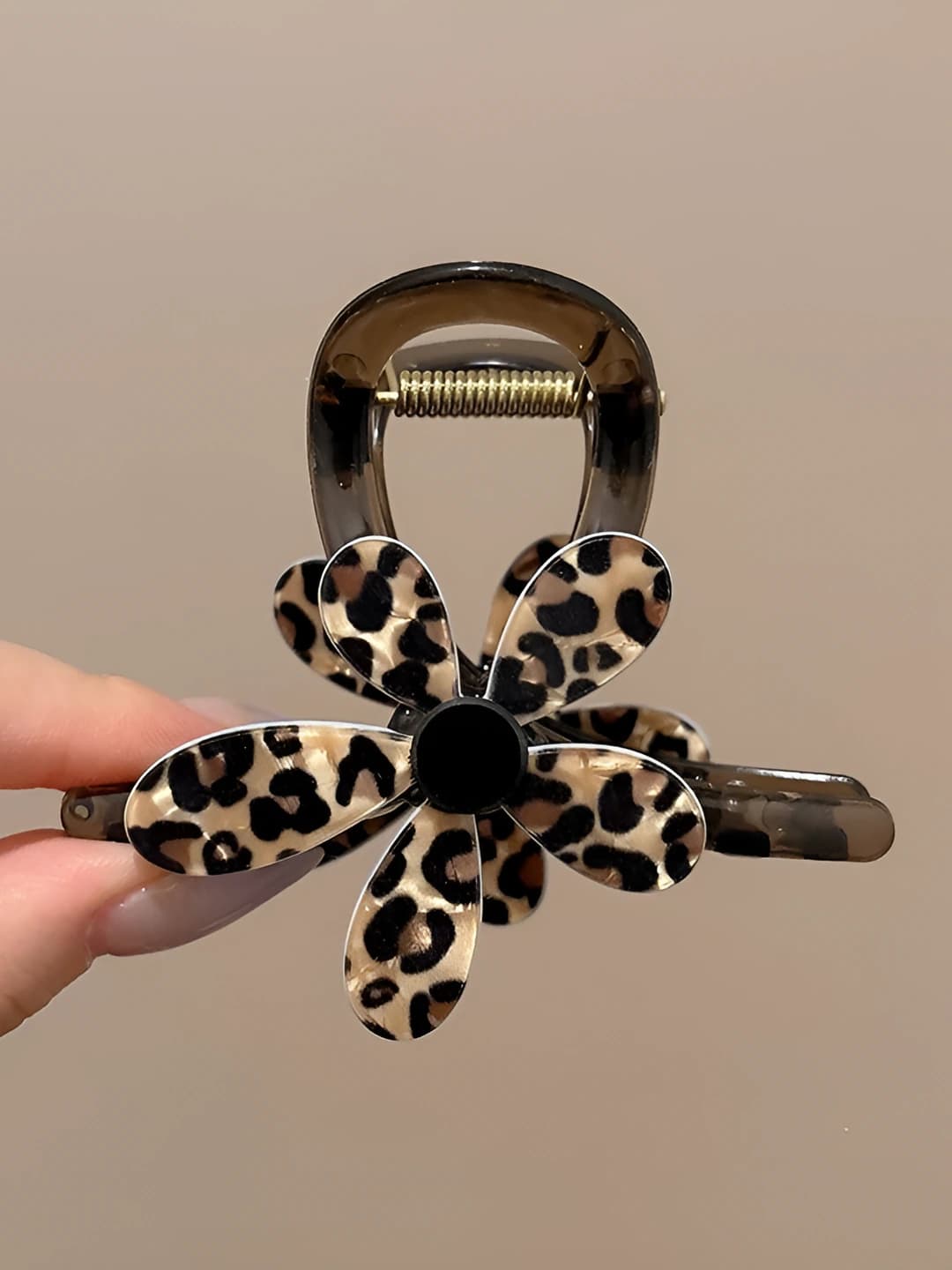 1# O'rta o'lcham [Shaffof jigarrang asos] Leopard gulli qisqich-8 sm