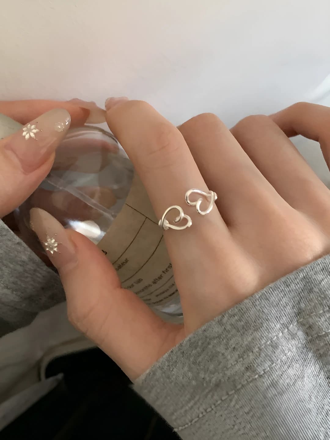 Women's open ring with geometric lines and heart shape, copper, ins style