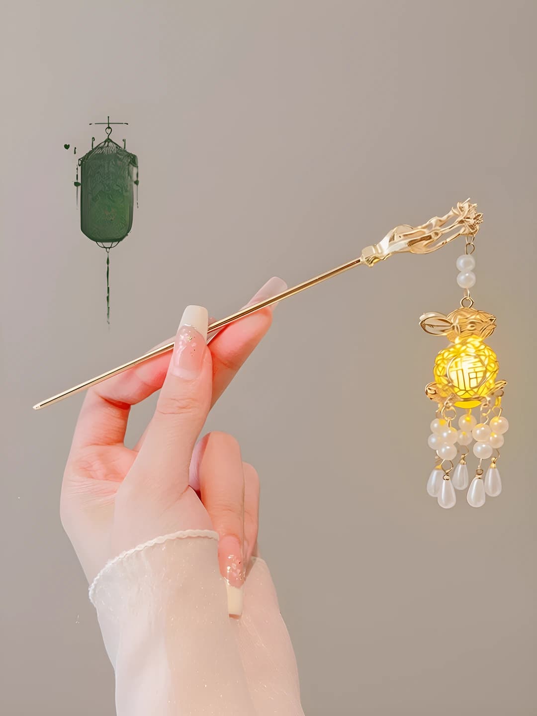 38# Gold rabbit hairpin [White] with light