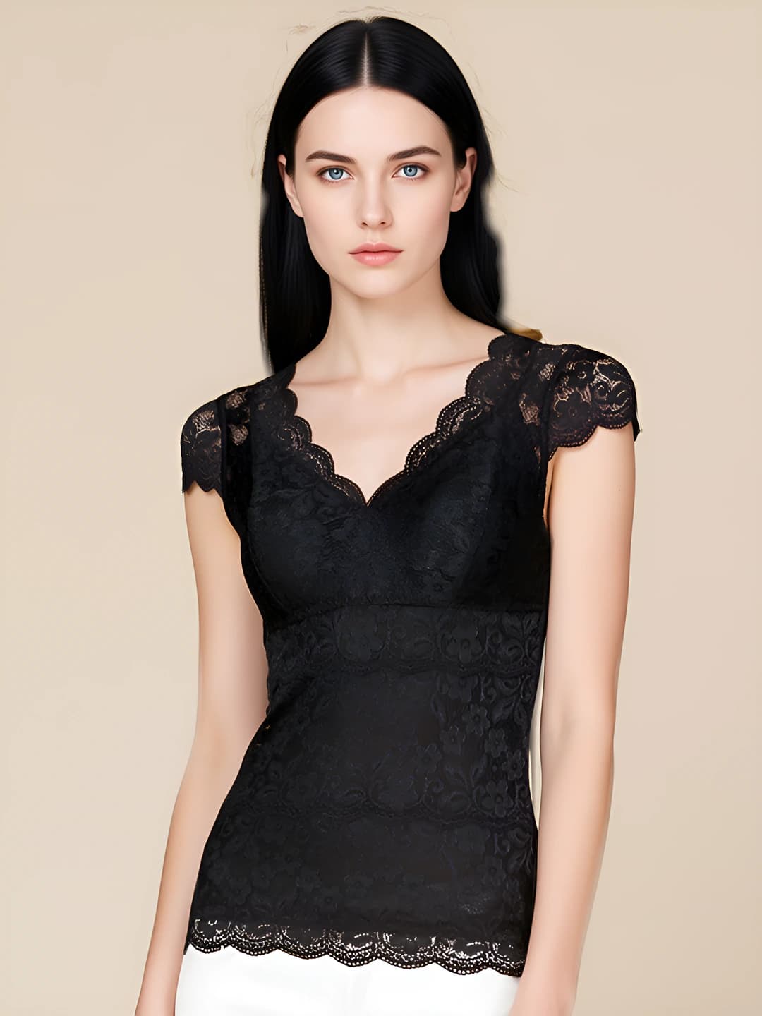 Women's silk lace shapewear corrective top with tummy control and short sleeves
