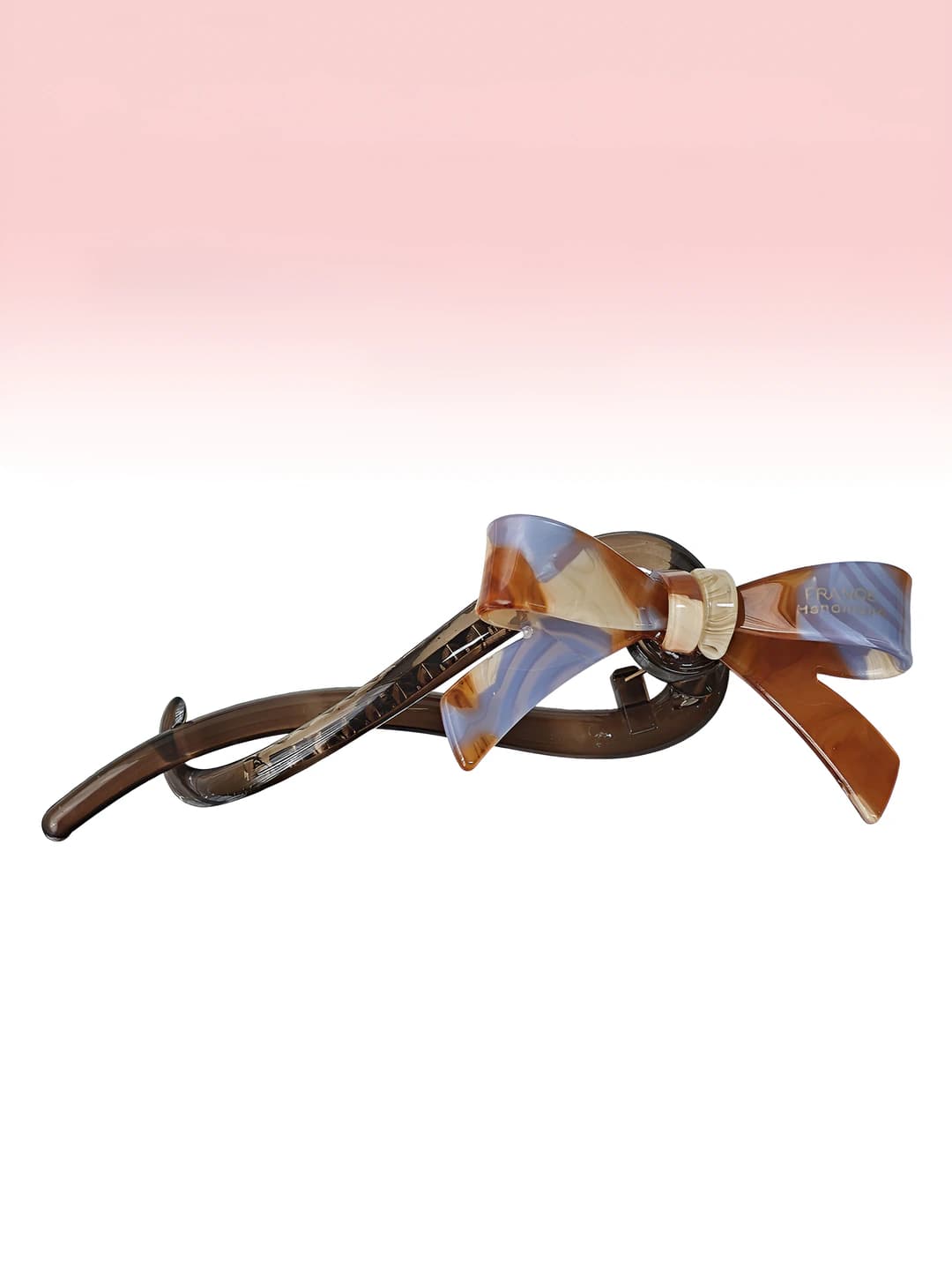Blue-coffee bow clip, 13 cm