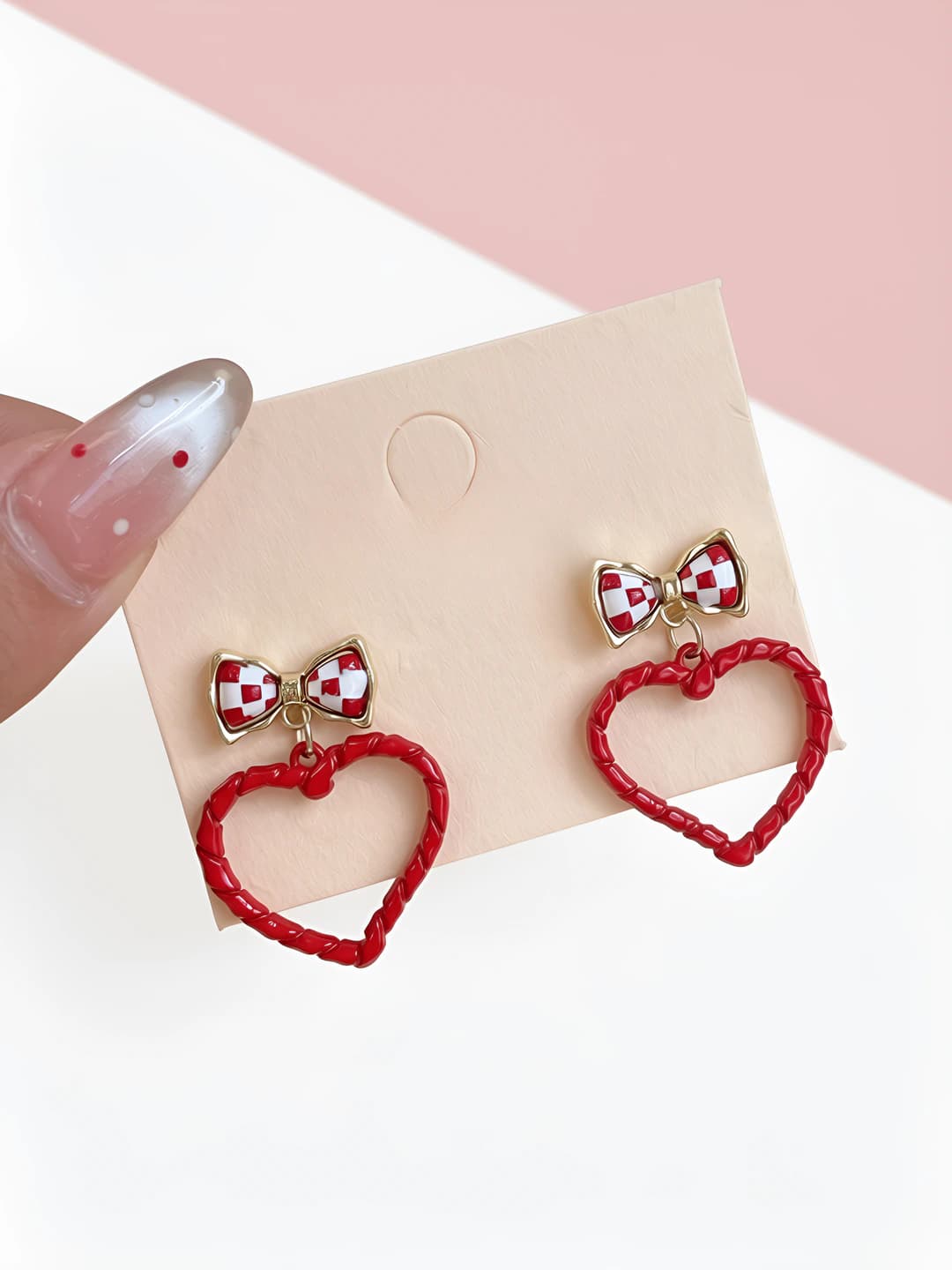 LF12 Plaid Red Heart Earrings