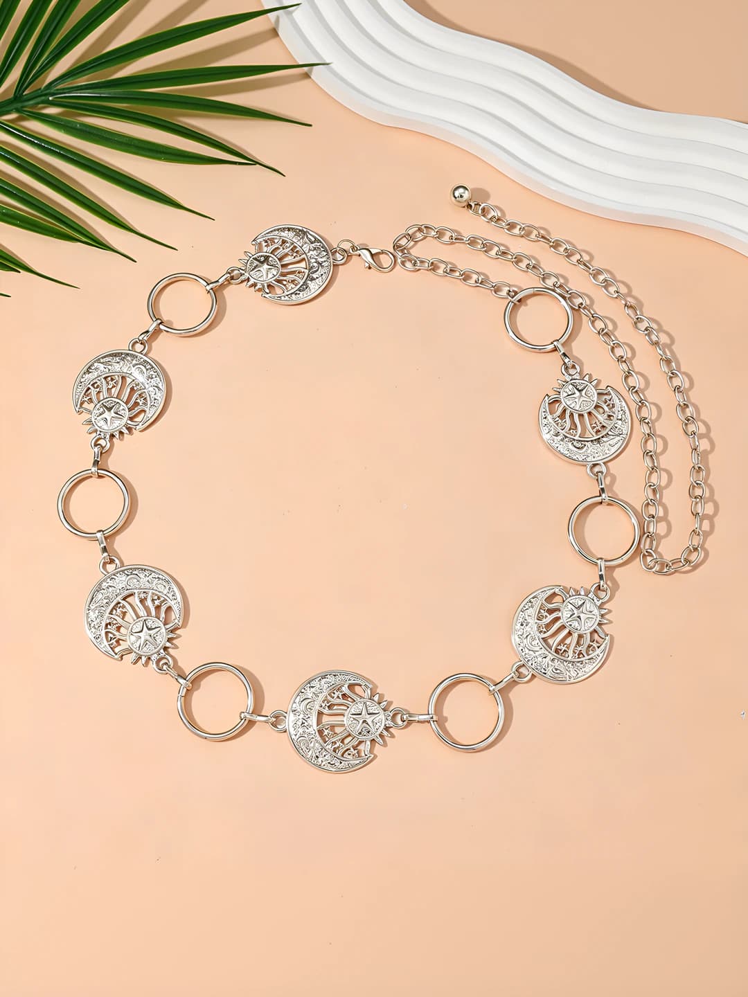 2 Silver star-moon waist chain