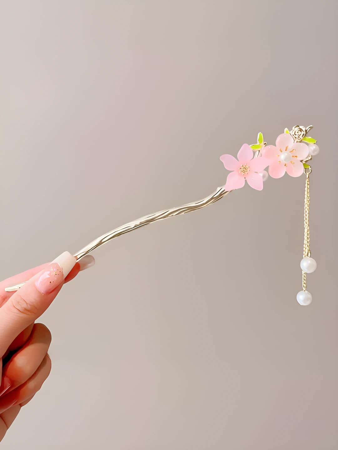 76# Pink peach blossom hairpin