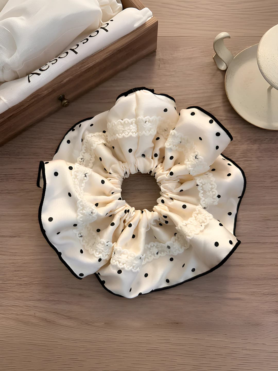 White - lace large scrunchie