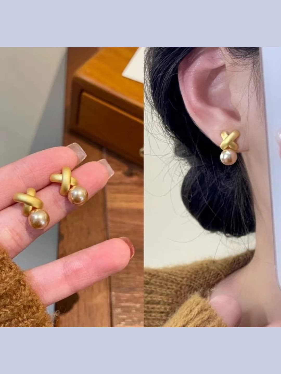 Women's retro style gold geometric stud earrings