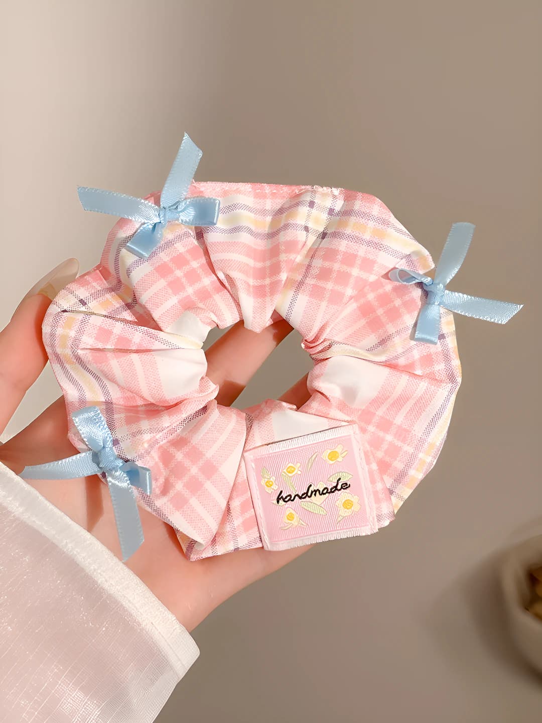 Розовая клетка, бант, 11 см
