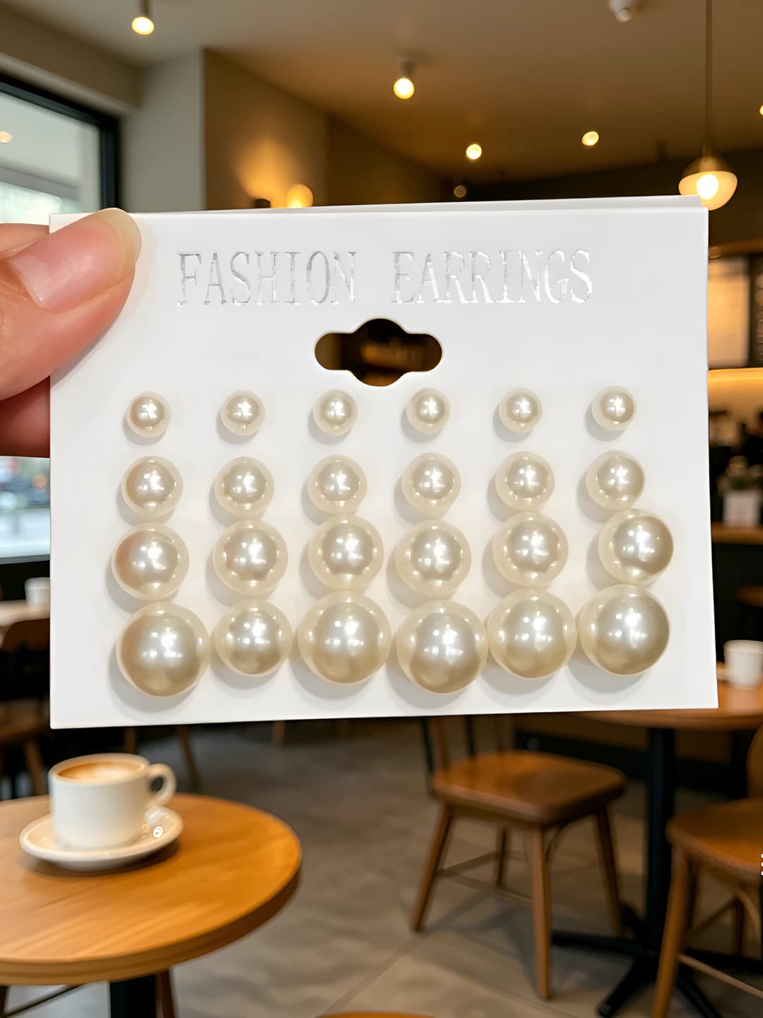 1# Beige faux pearl 12 pairs Alloy