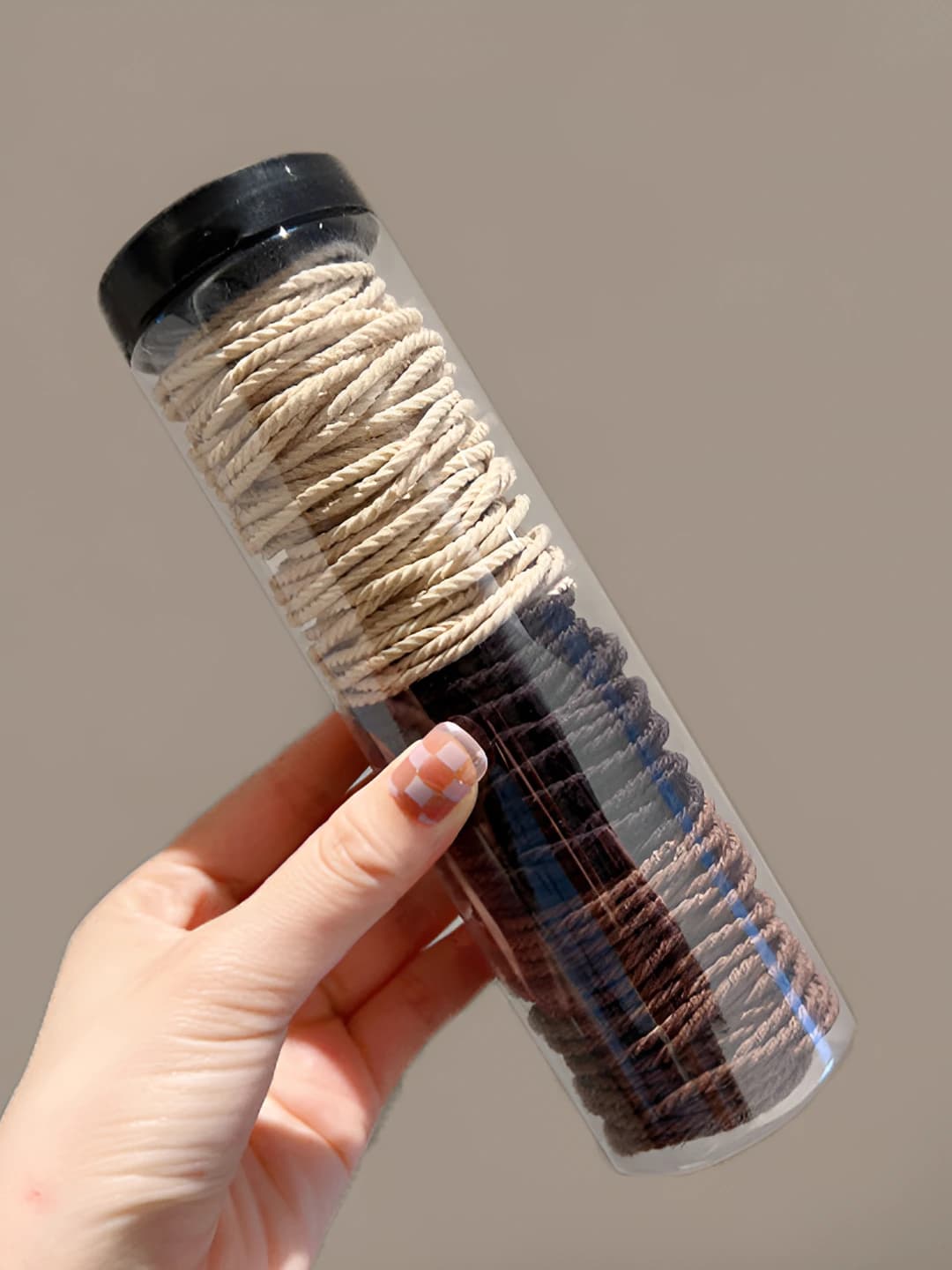Ribbed thin hair tie - Coffee - 100 pcs