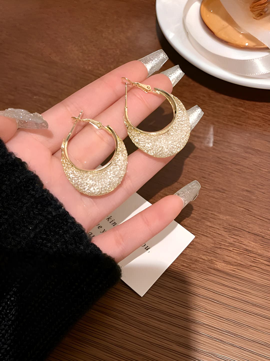 Women's hoop earrings with zircon and openwork mesh on 925 silver posts