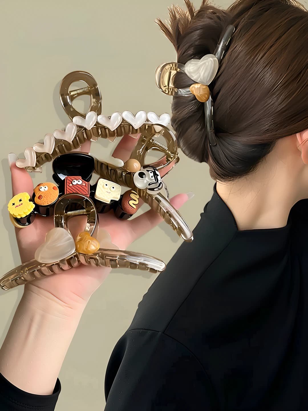 Women's hair clips and combs with large heart, plastic, handmade, korean style, 2026