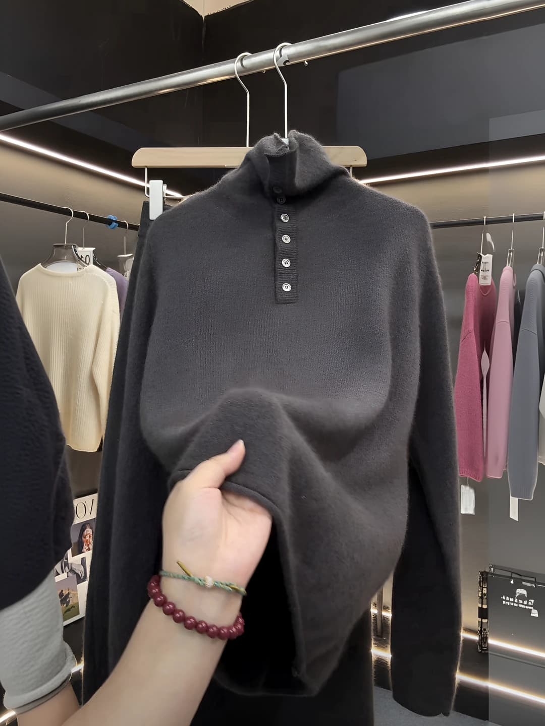 Women's 100% wool sweater, mock neck, loose fit, long sleeve, autumn-winter, casual slimming pullover