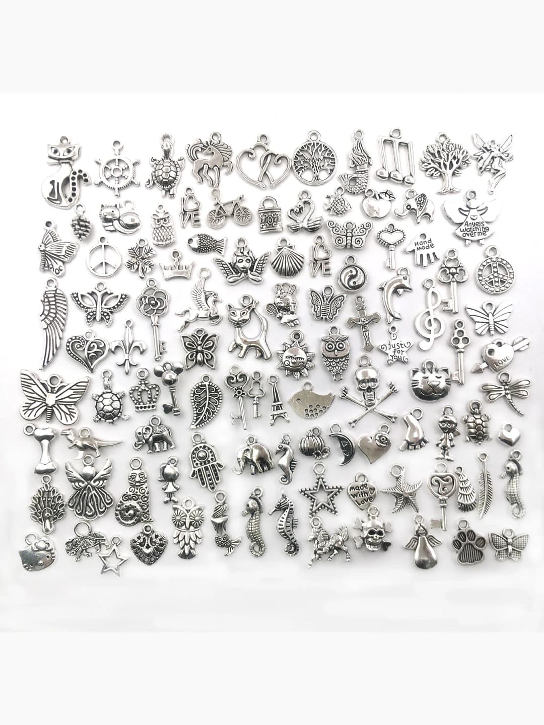 100 pcs mixed antique silver charm, 93g