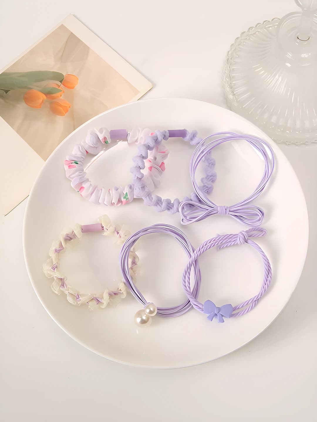 Girls hair ties - Purple - 6 pcs